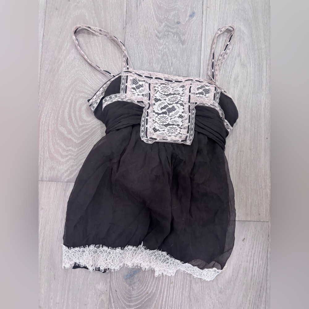 Rebecca Taylor Black Camisole with Cream Lace